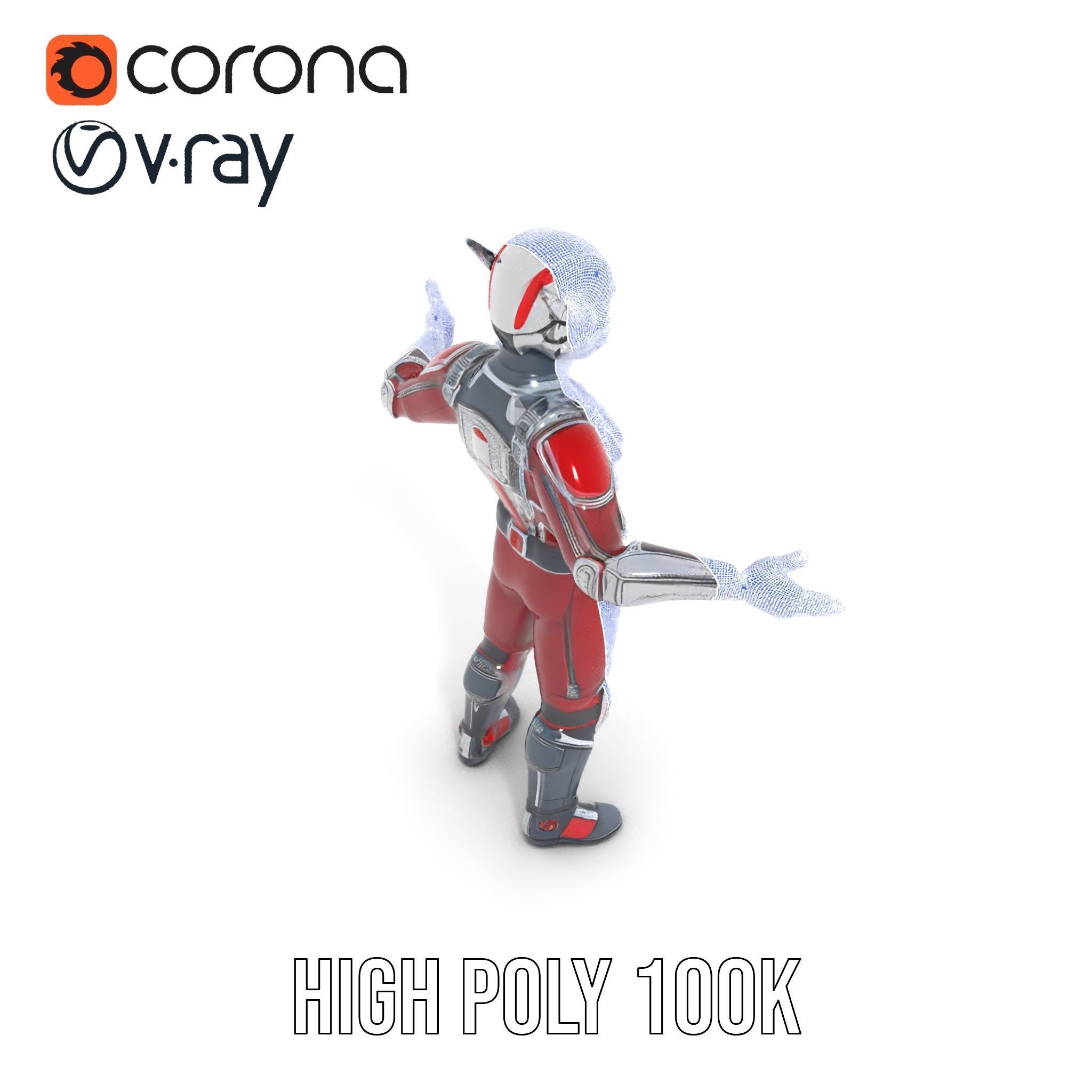 RedArmored Superhero Rigged and Animated Character Model Low-poly 3D model_37