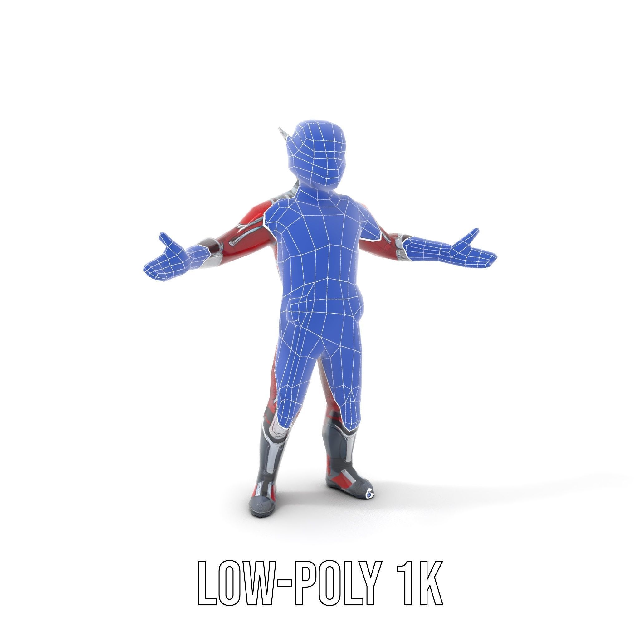 RedArmored Superhero Rigged and Animated Character Model Low-poly 3D model_14