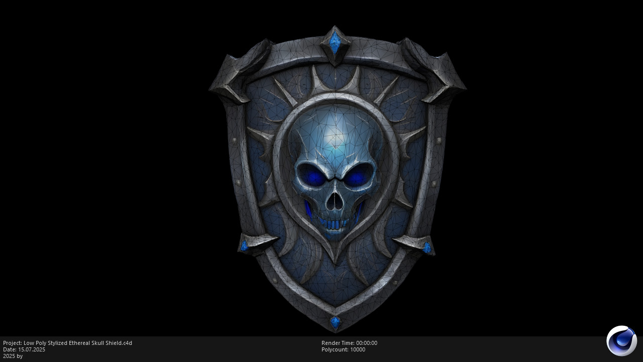 Low Poly Stylized Ethereal Skull Shield Low-poly 3D model_2