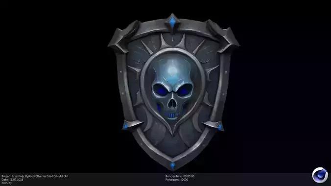 Low Poly Stylized Ethereal Skull Shield Low-poly 3D model