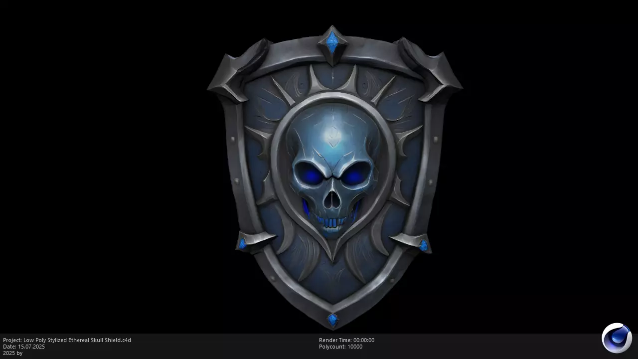 Low Poly Stylized Ethereal Skull Shield Low-poly 3D model_0