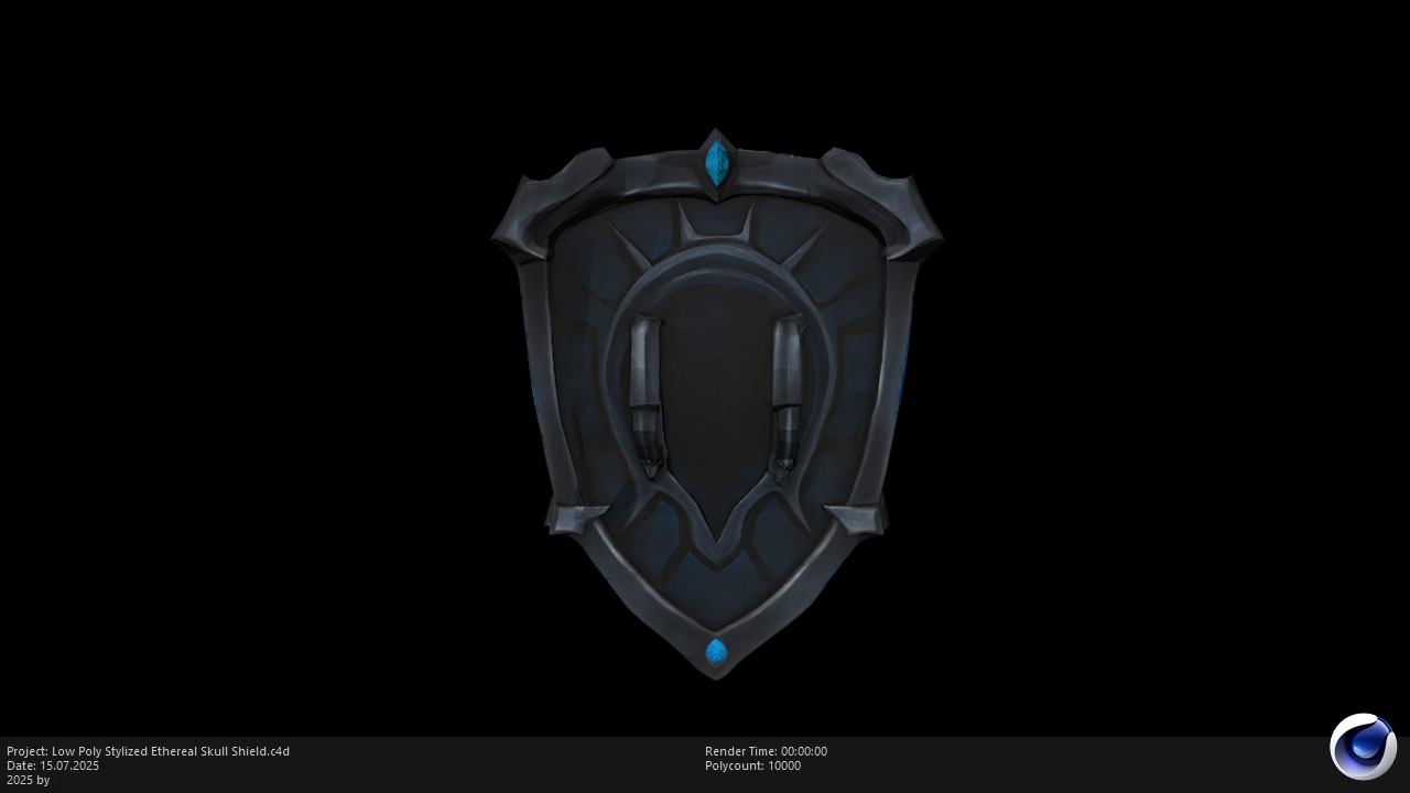 Low Poly Stylized Ethereal Skull Shield Low-poly 3D model_4