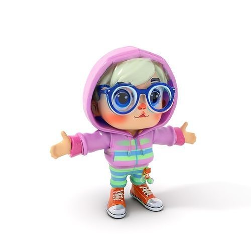 Charming Child Character in Hoodie Rigged and Animated Low-poly 3D model