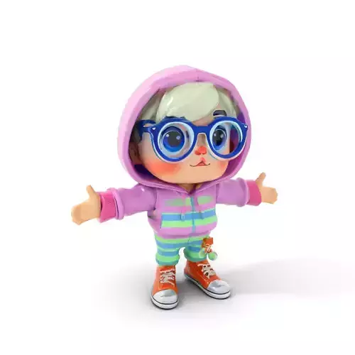 Charming Child Character in Hoodie Rigged and Animated