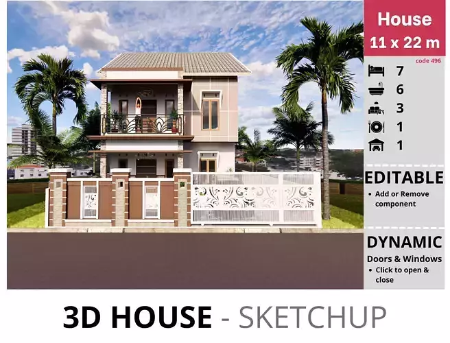 House 11x22m code 496- Sketchup 3D model 3D model