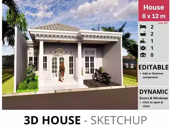 House 8x12m code 497- Sketchup 3D model 3D model