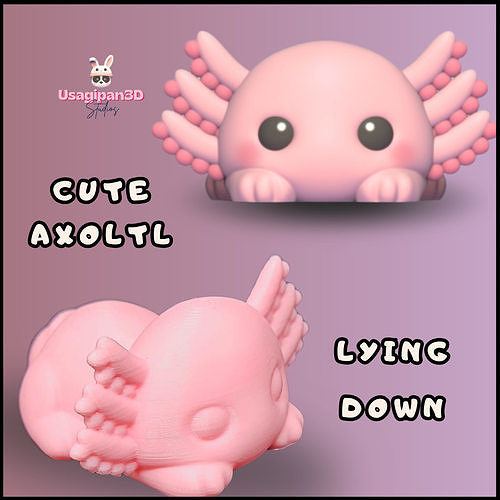 Cute Axolotl Lying Down 3D print model