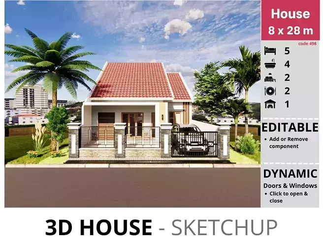 House 8x28m code 498- Sketchup 3D model 3D model
