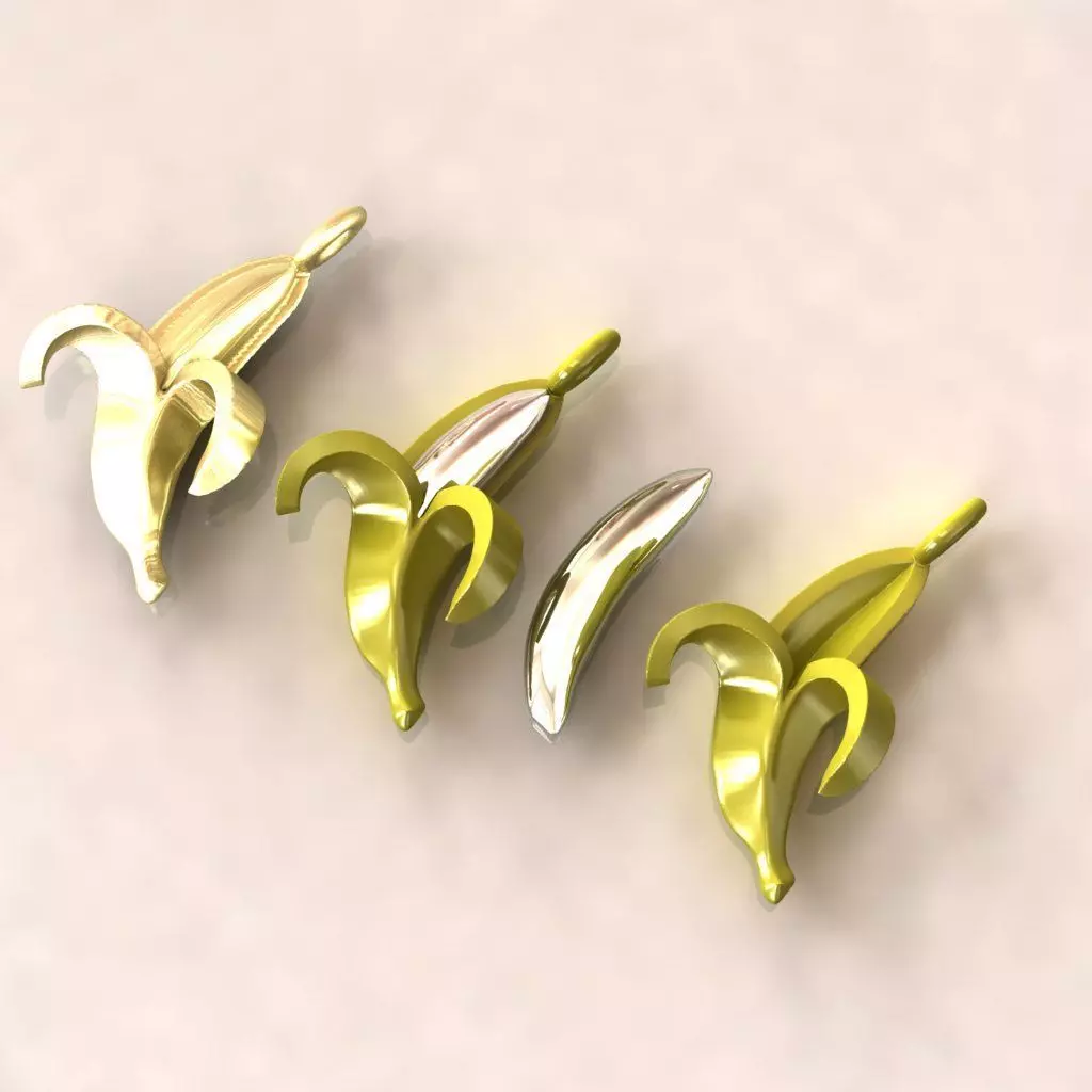 Banana Charm 3Part peel inner full-Split Fruit 3D enamel Pendant 3D print model_0