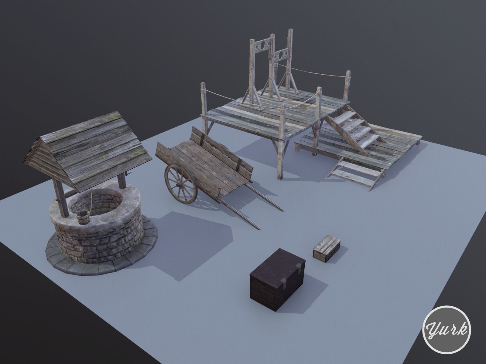 Medieval Props Set Low-poly 3D model_0