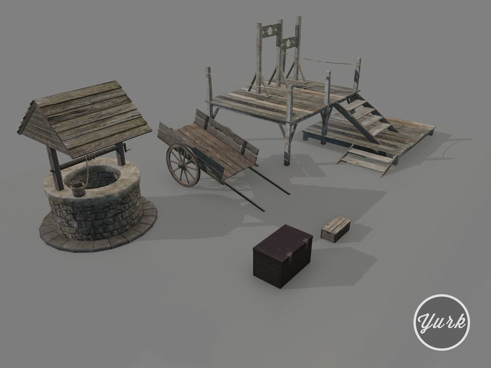 Medieval Props Set Low-poly 3D model_1