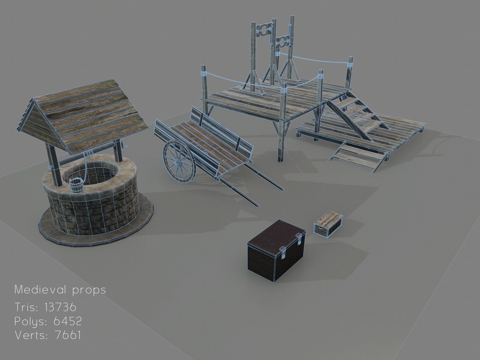Medieval Props Set Low-poly 3D model_19