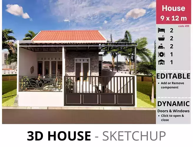House 9x12m code 499- Sketchup 3D model 3D model