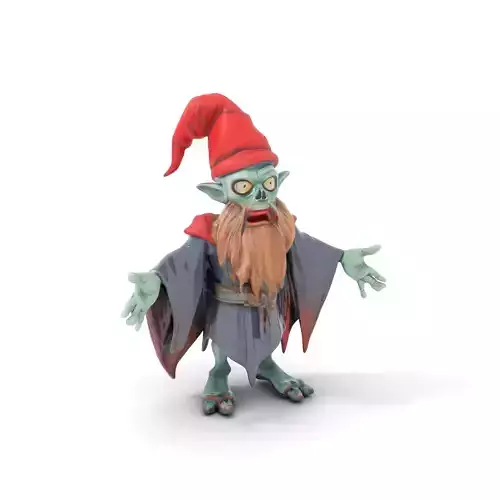 Green Goblin Wizard with Red Hat  Rigged and Animated Character Model