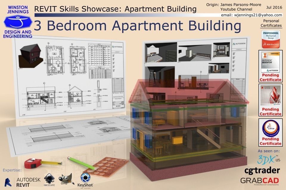 Revit Skills Showcase 3 Bedroom Apartment Building Free 3D model