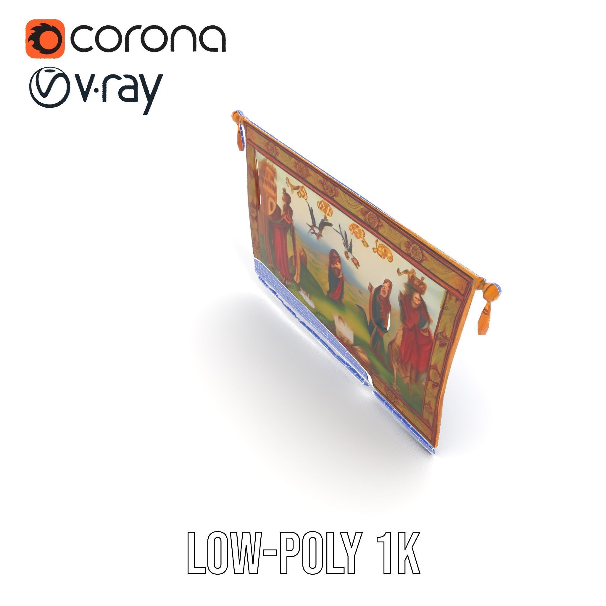 Medieval Tapestry Model Pack with Decorative Rod Low-poly 3D model_25