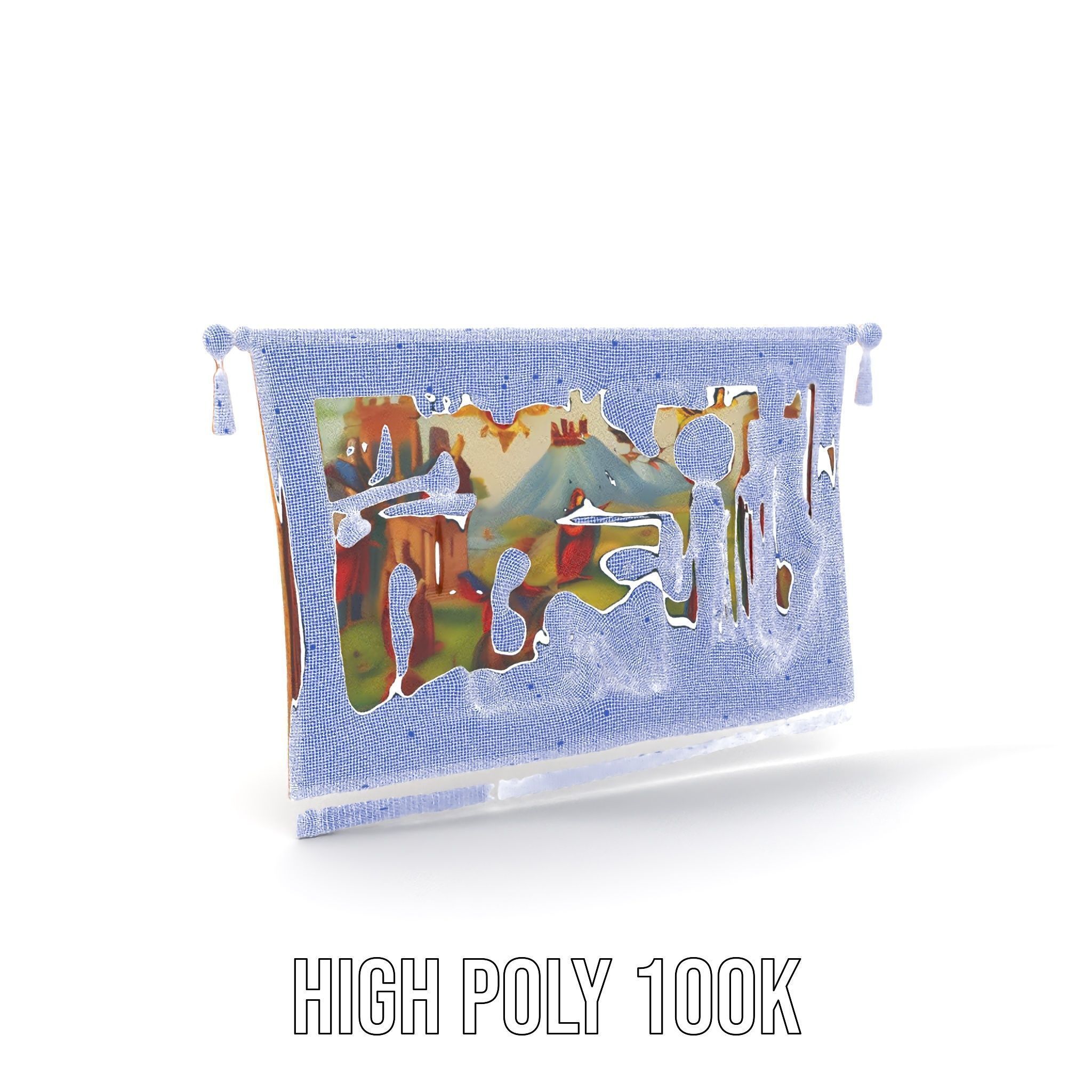 Medieval Tapestry Model Pack with Decorative Rod Low-poly 3D model_4