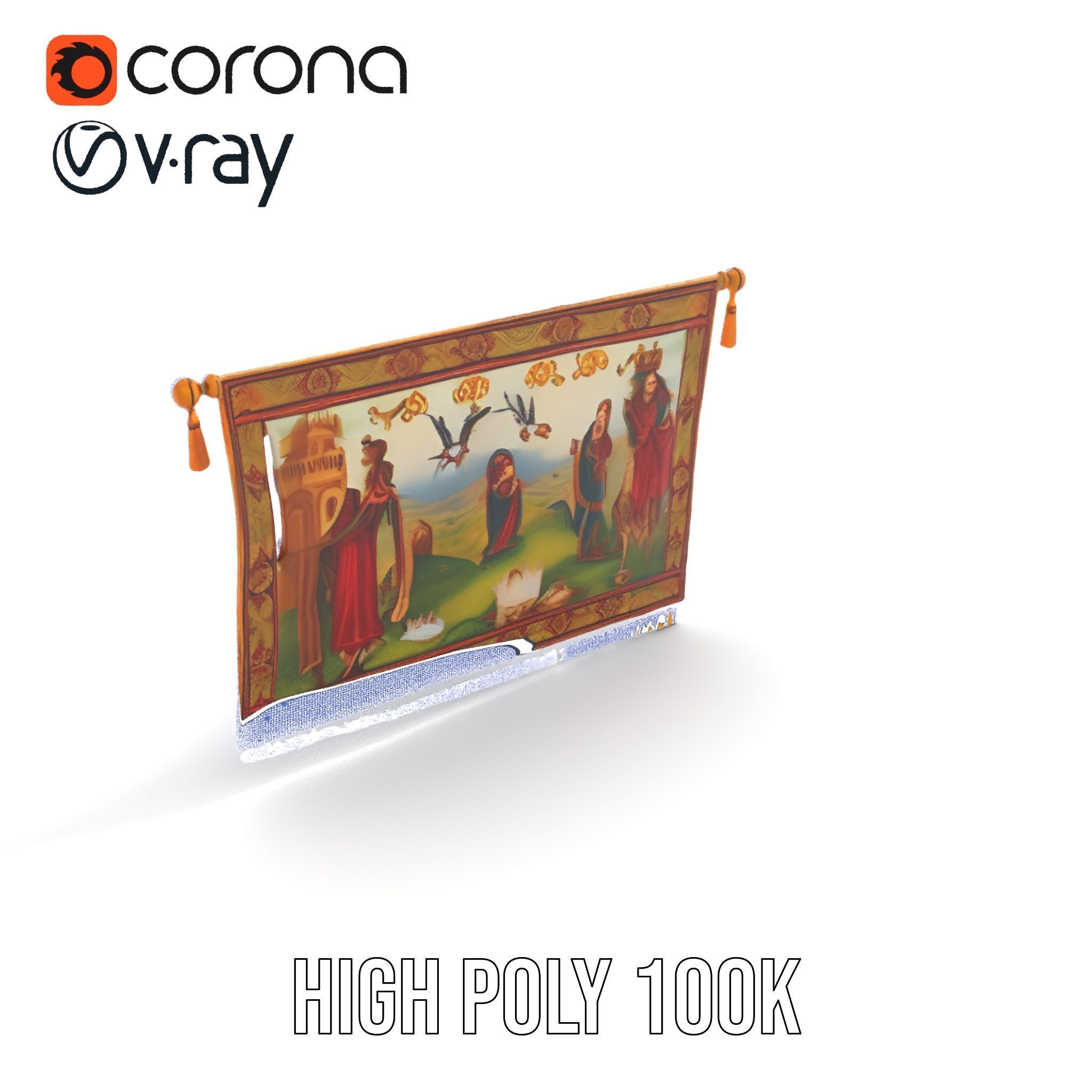 Medieval Tapestry Model Pack with Decorative Rod Low-poly 3D model_31