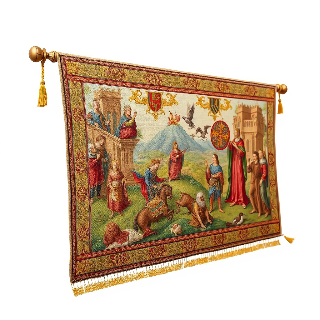 Medieval Tapestry Model Pack with Decorative Rod Low-poly 3D model_2
