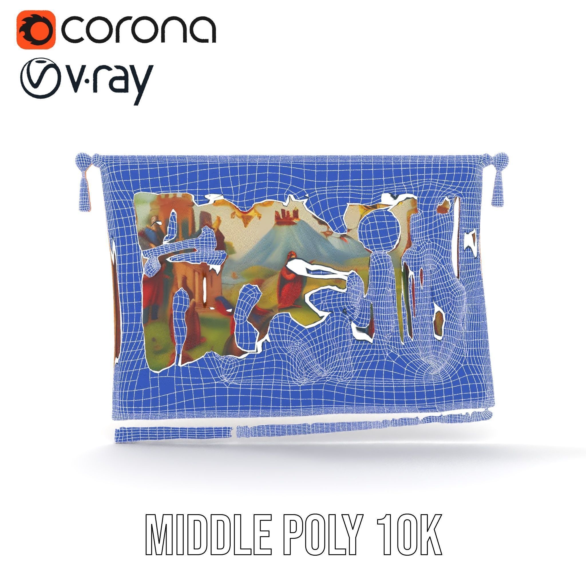 Medieval Tapestry Model Pack with Decorative Rod Low-poly 3D model_27