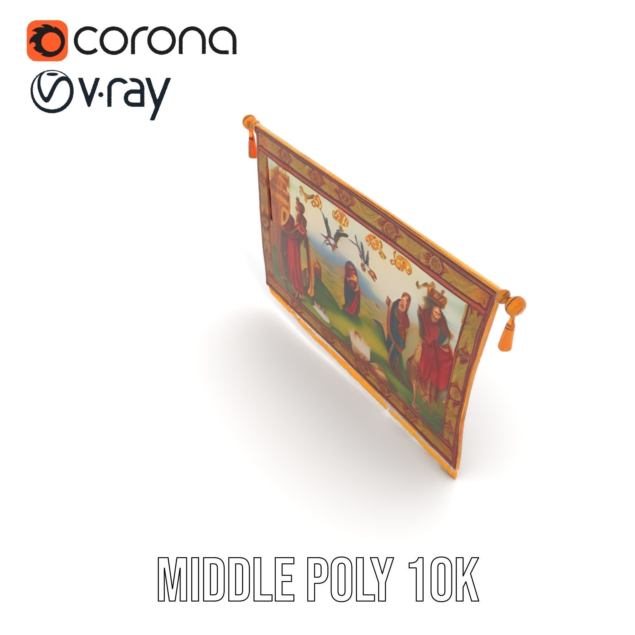 Medieval Tapestry Model Pack with Decorative Rod Low-poly 3D model_21
