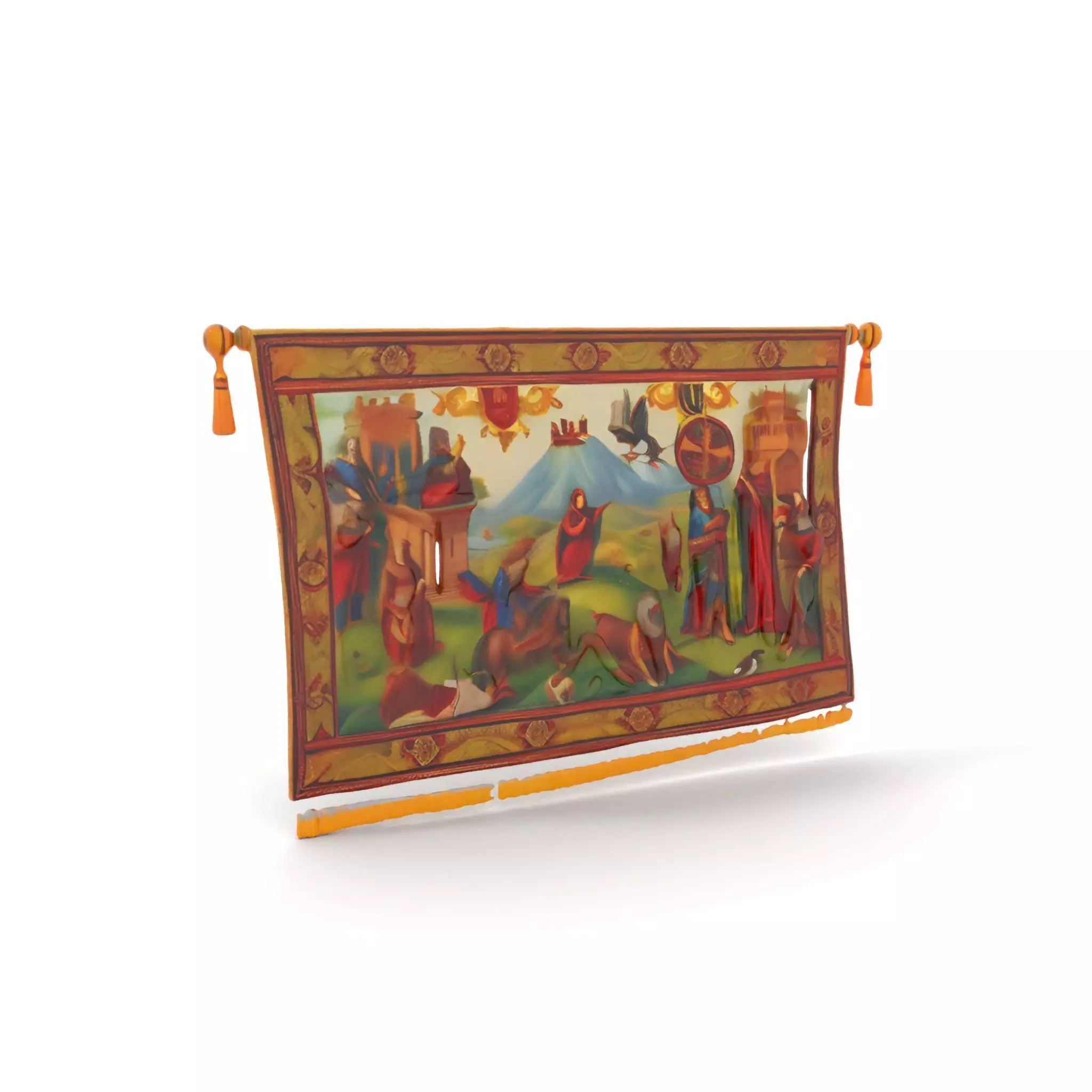 Medieval Tapestry Model Pack with Decorative Rod Low-poly 3D model_0