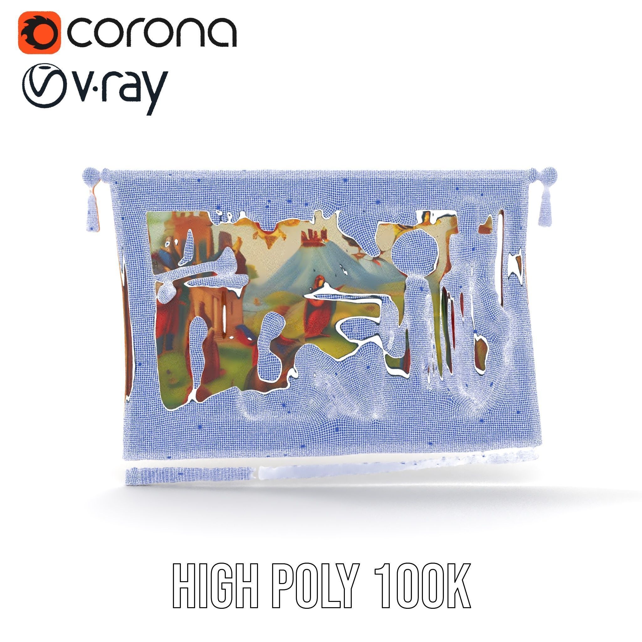 Medieval Tapestry Model Pack with Decorative Rod Low-poly 3D model_32