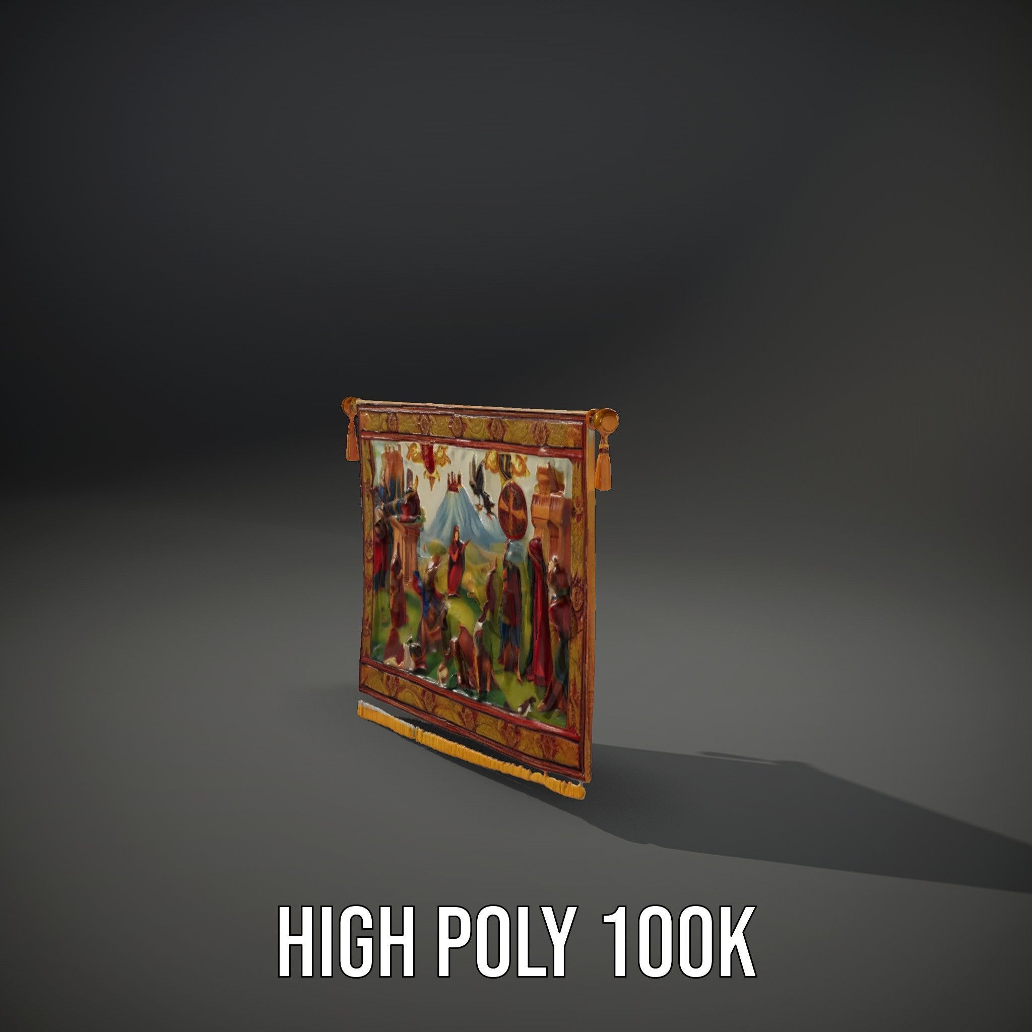 Medieval Tapestry Model Pack with Decorative Rod Low-poly 3D model_14