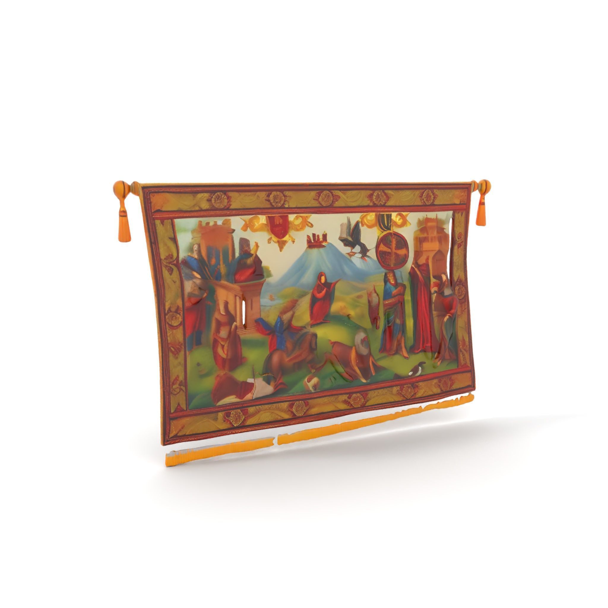 Medieval Tapestry Model Pack with Decorative Rod Low-poly 3D model_5