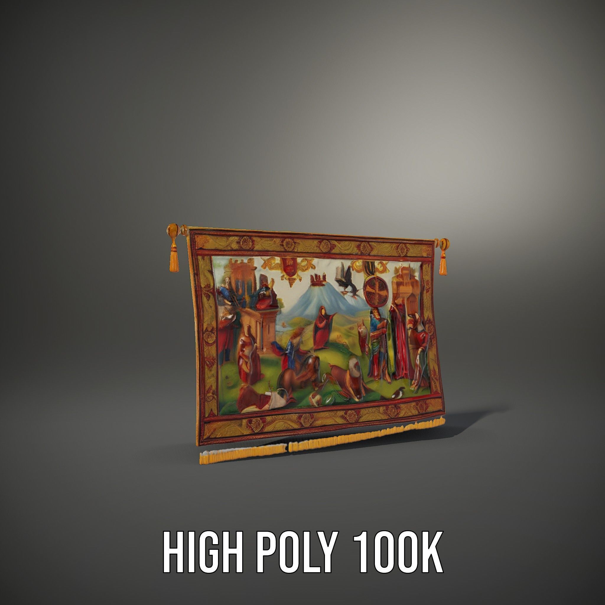 Medieval Tapestry Model Pack with Decorative Rod Low-poly 3D model_17