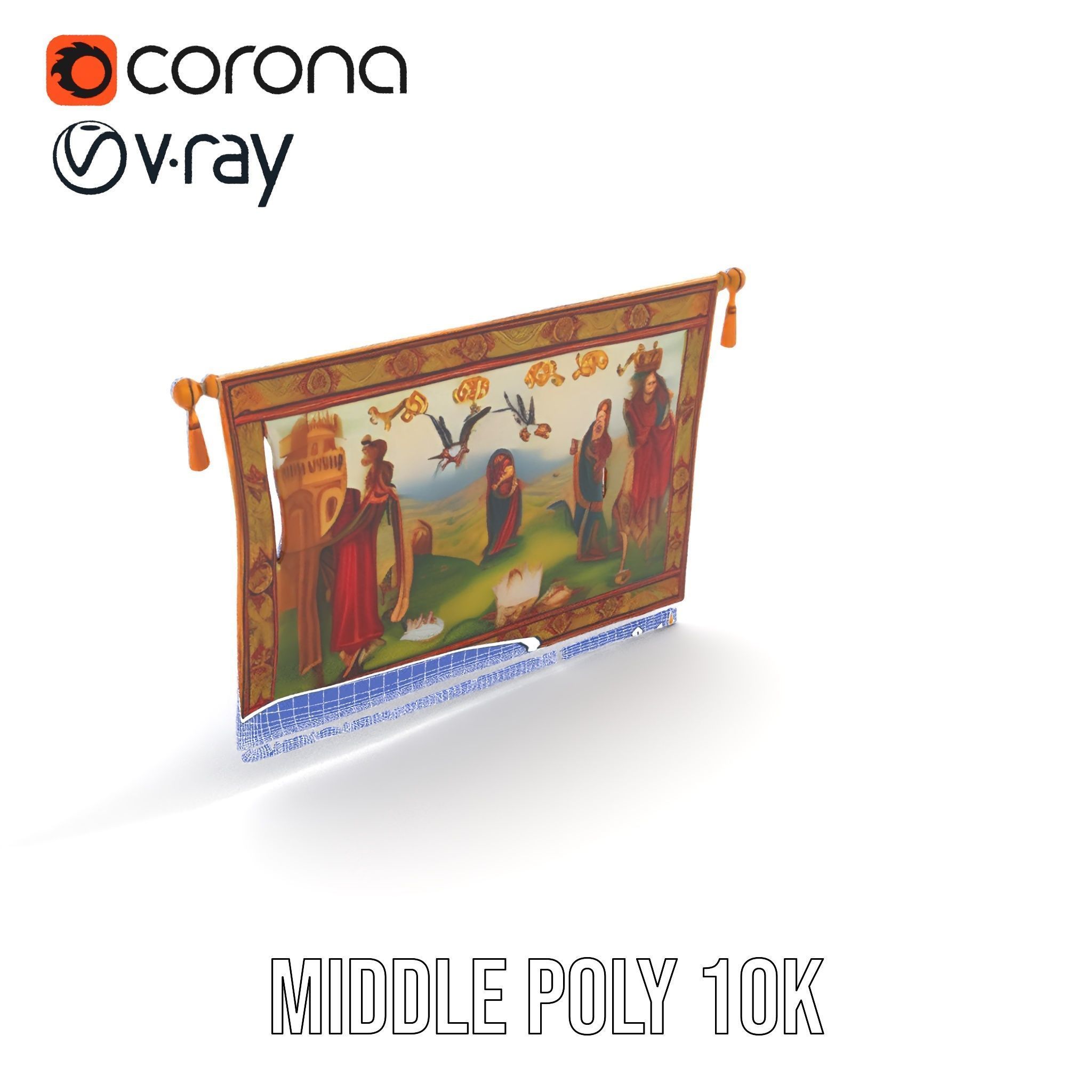 Medieval Tapestry Model Pack with Decorative Rod Low-poly 3D model_18