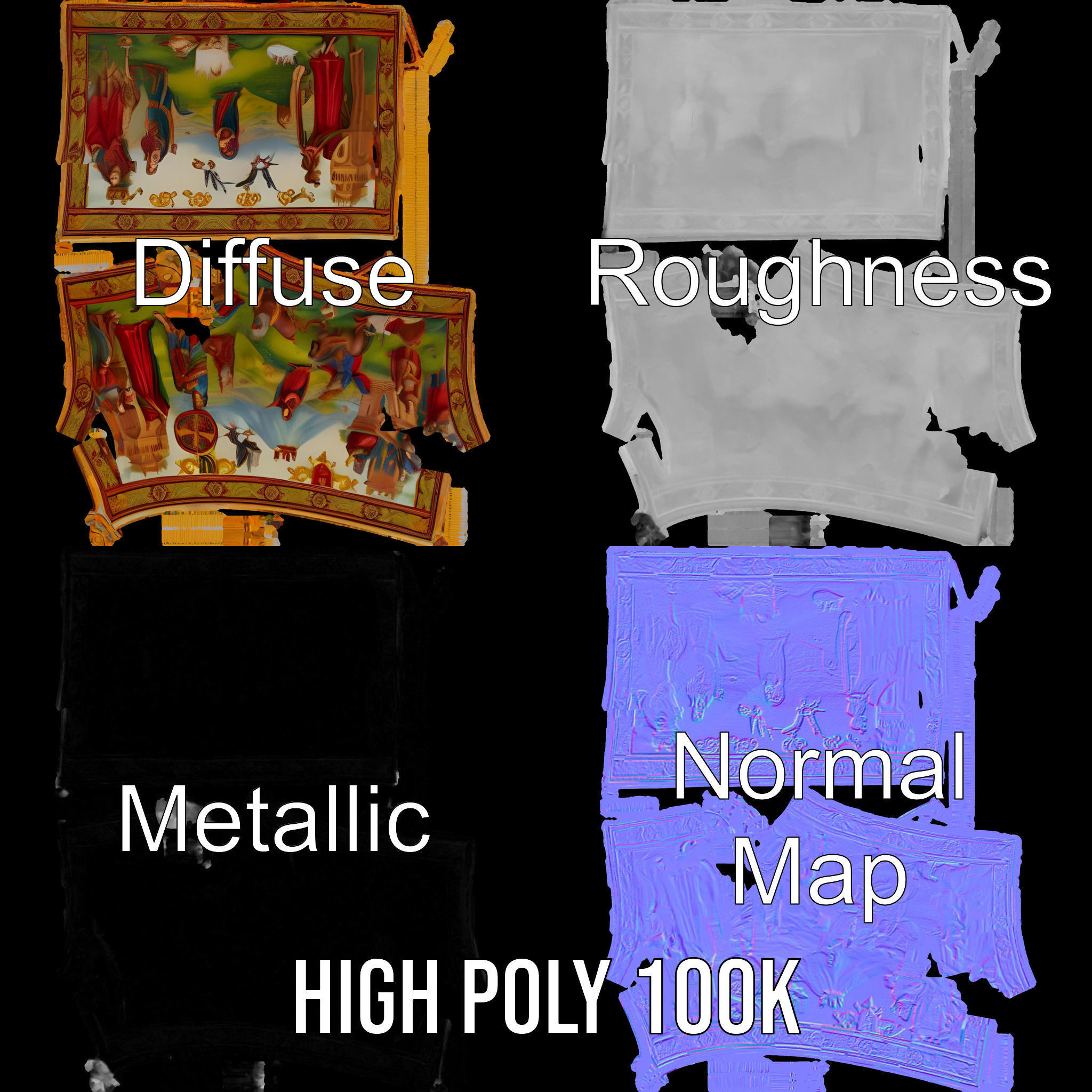 Medieval Tapestry Model Pack with Decorative Rod Low-poly 3D model_3