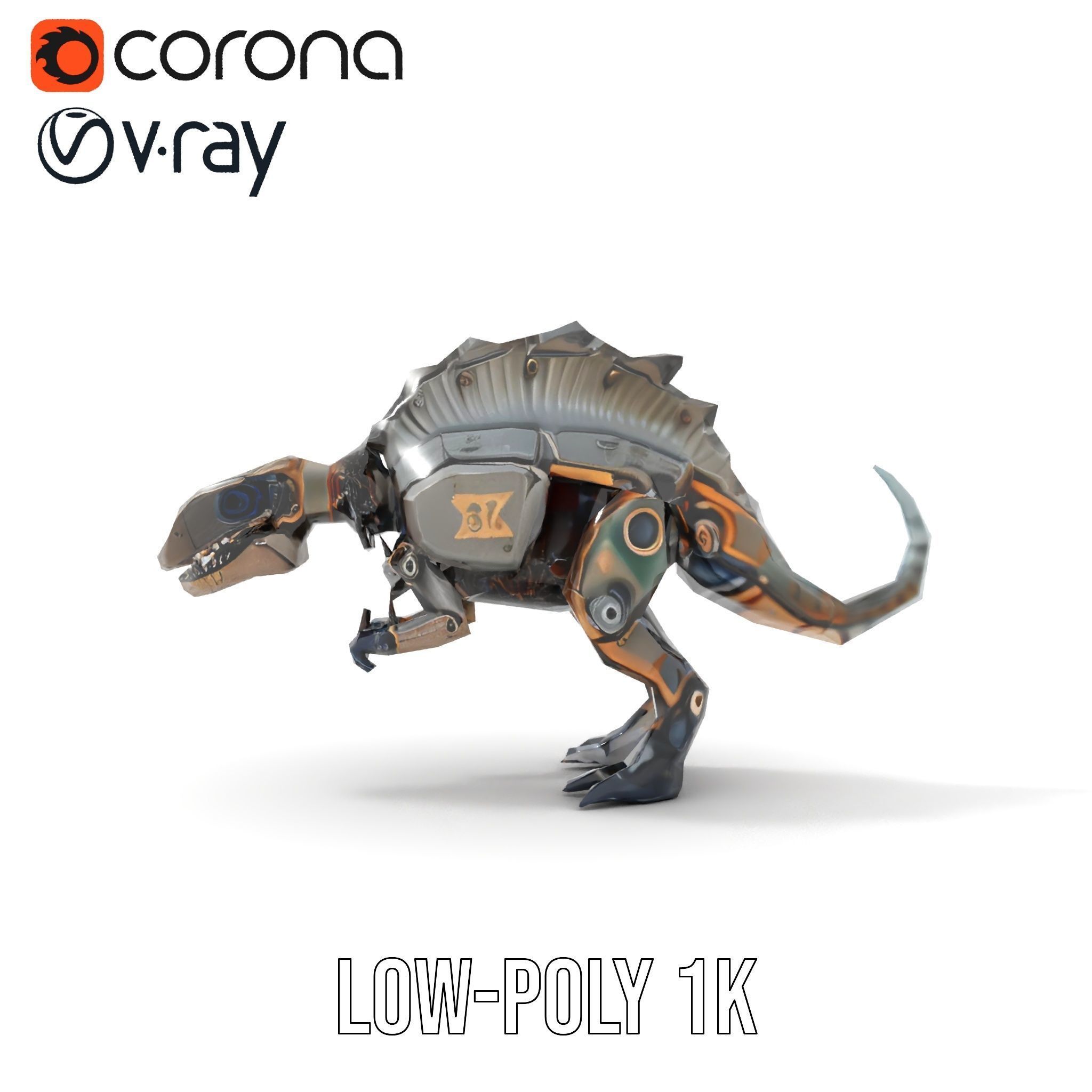 Mechanical Dinosaur Model Pack for Game and Animation Projects Low-poly 3D model_10