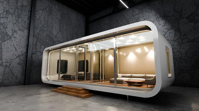 Minimalist Futuristic Booth  Modular Pod House  Blender Scene 3D model