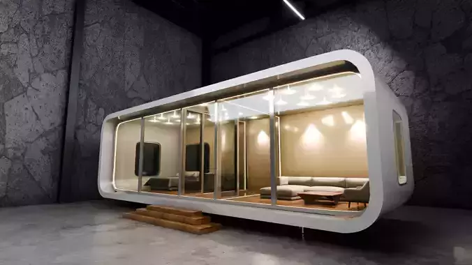 Minimalist Futuristic Booth Modular Pod House Blender Scene 3D model
