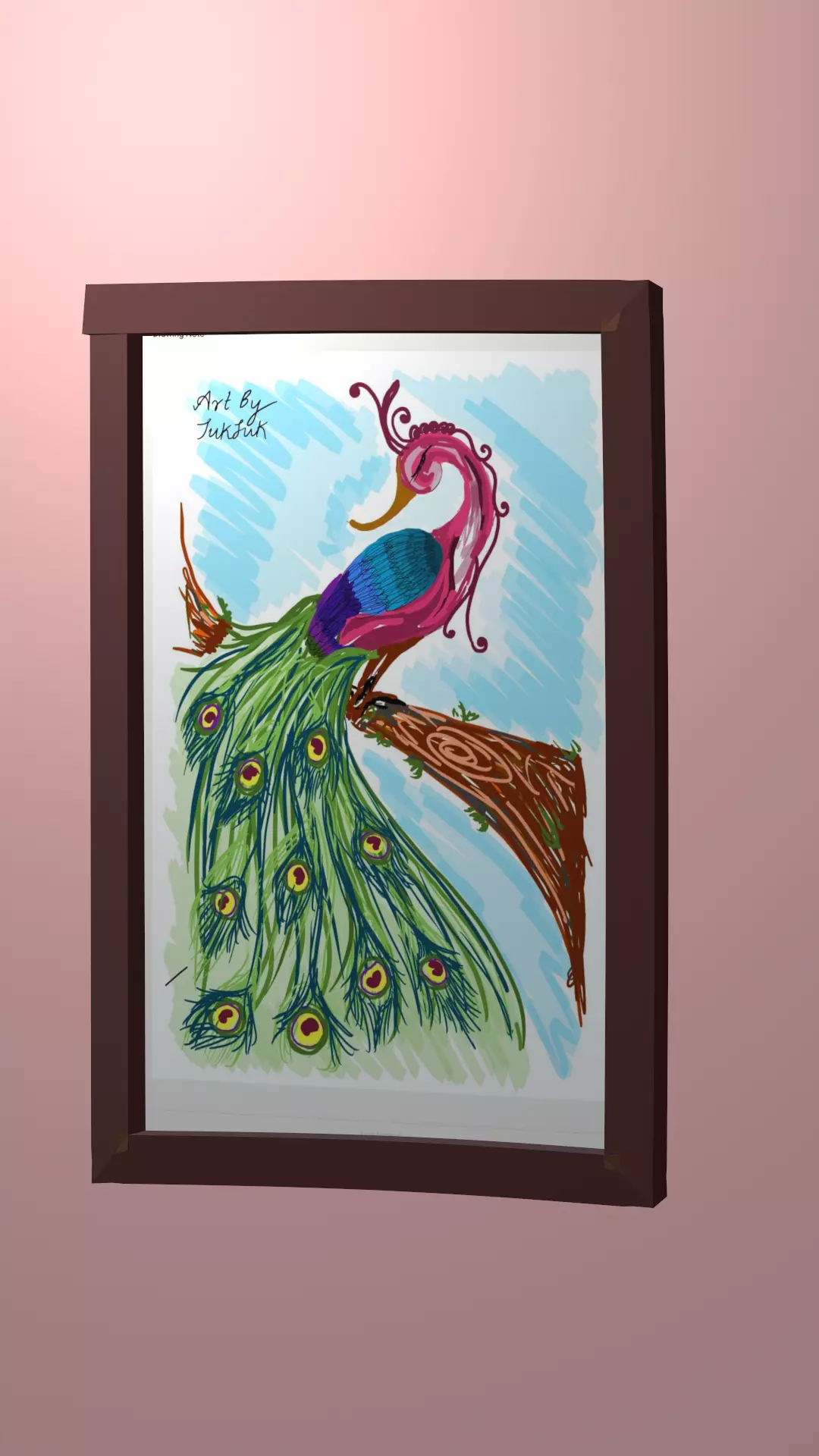 Colorful Stylized Peacock in Frame 3D Wall Art Model Low-poly 3D model