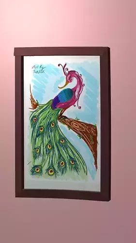 Colorful Stylized Peacock in Frame 3D Wall Art Model