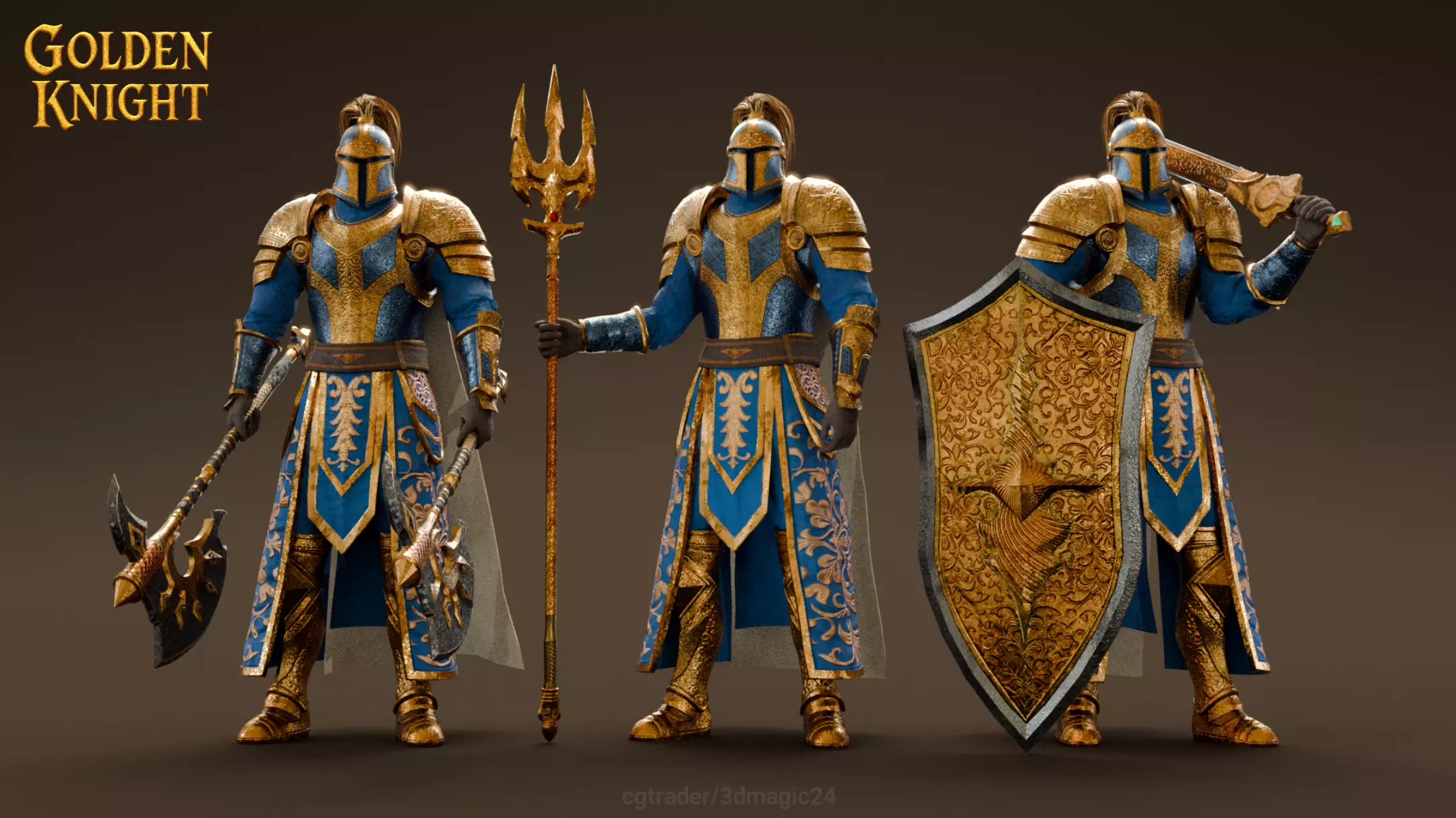 Golden Knight Game Ready Character Low-poly 3D model_0