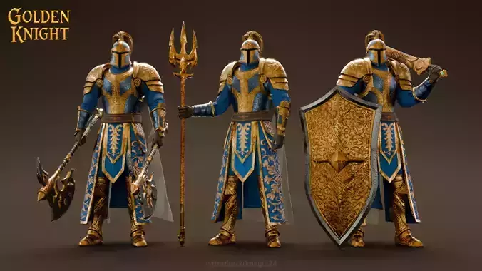 Golden Knight Game Ready Character Low-poly 3D model