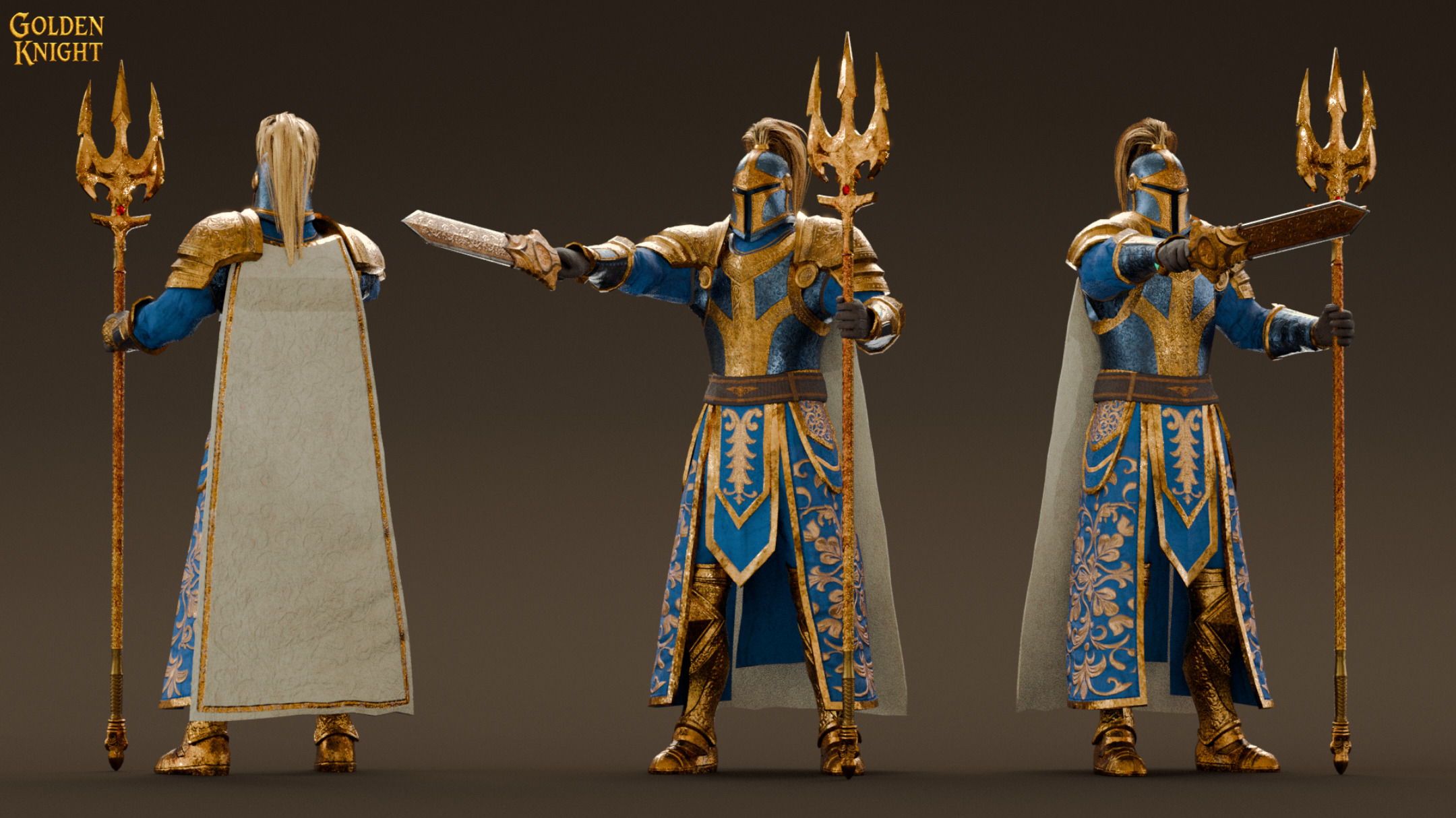 Golden Knight Game Ready Character Low-poly 3D model_13