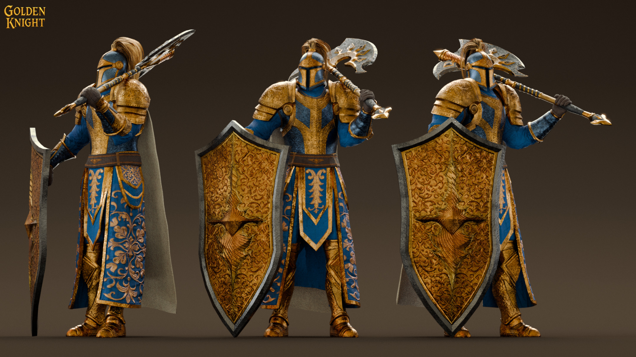 Golden Knight Game Ready Character Low-poly 3D model_2