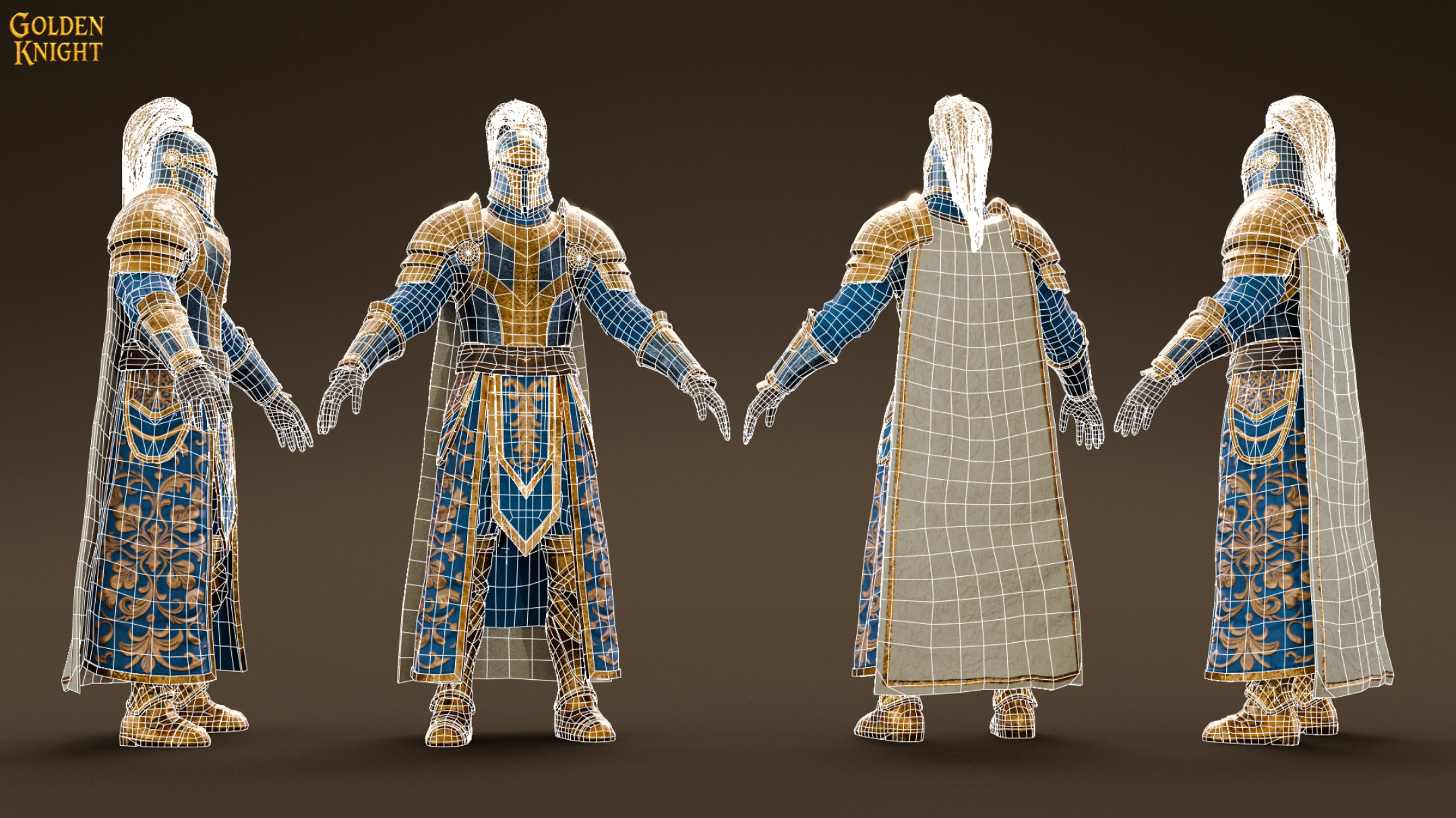 Golden Knight Game Ready Character Low-poly 3D model_4