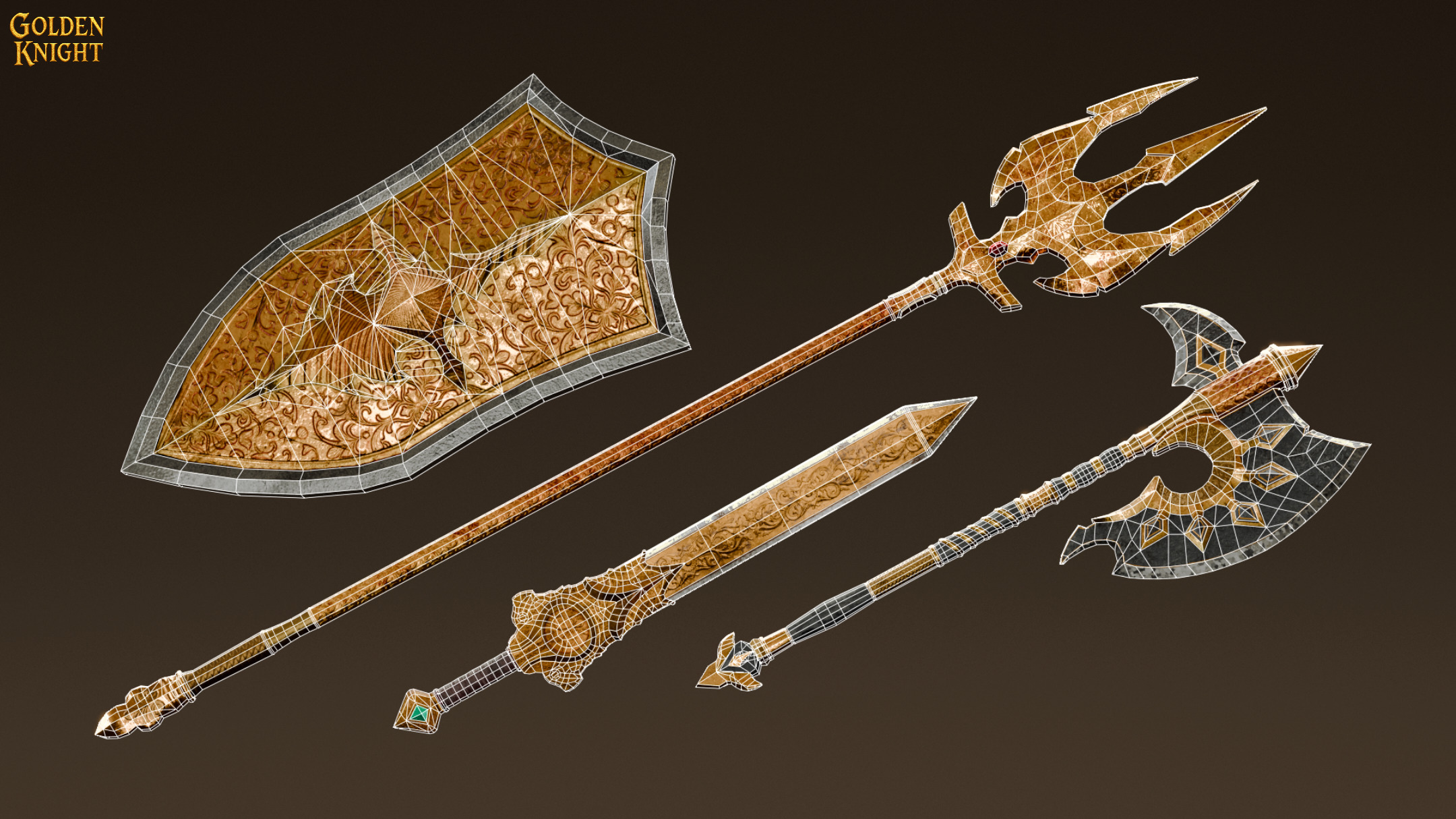 Golden Knight Game Ready Character Low-poly 3D model_10