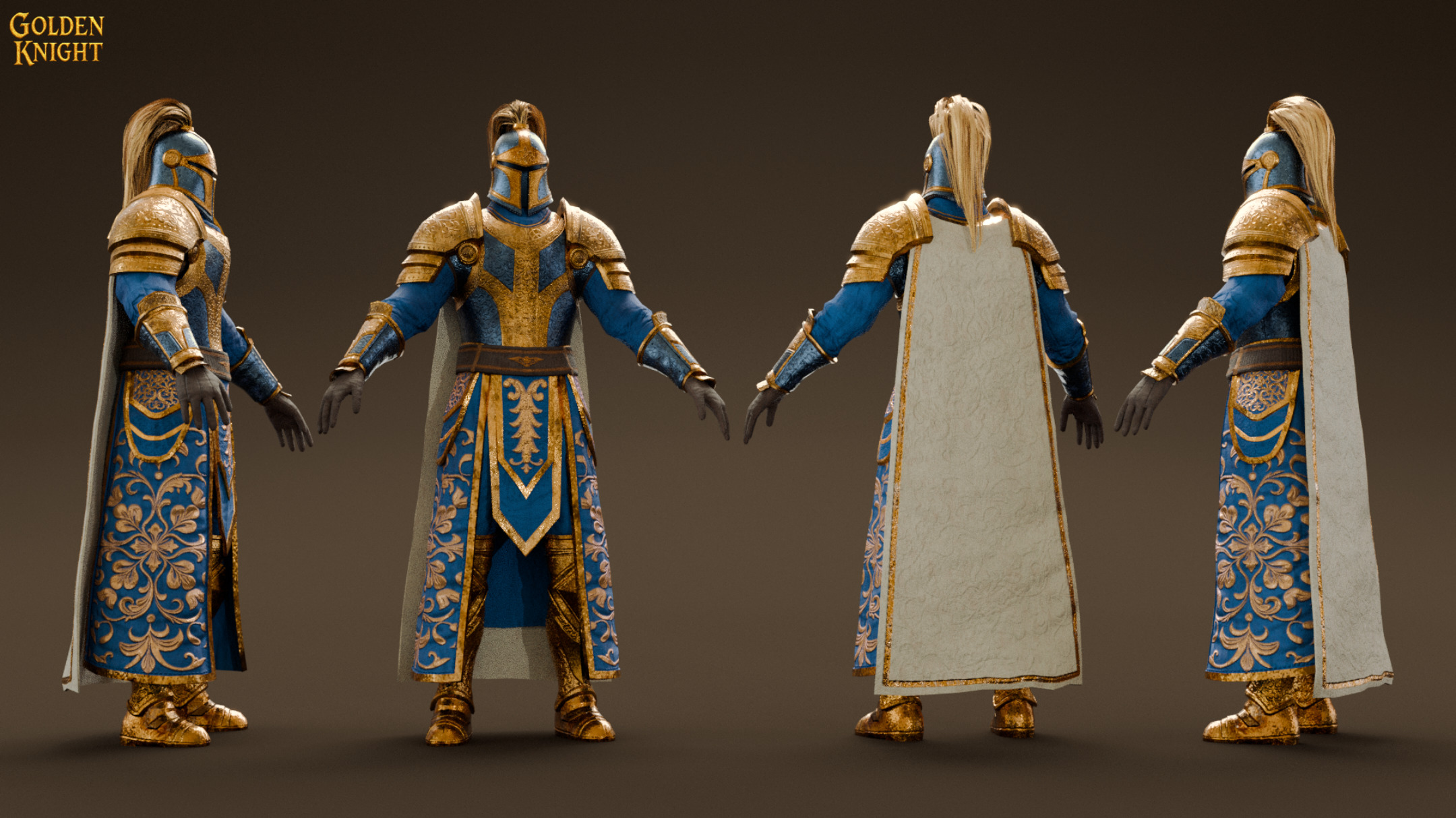 Golden Knight Game Ready Character Low-poly 3D model_1