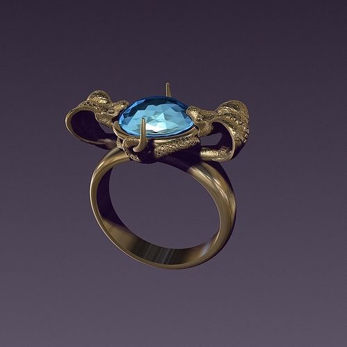  ring with two snakes cobras holding a stone 3D print model