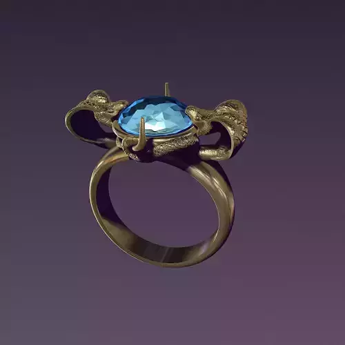  ring with two snakes cobras holding a stone