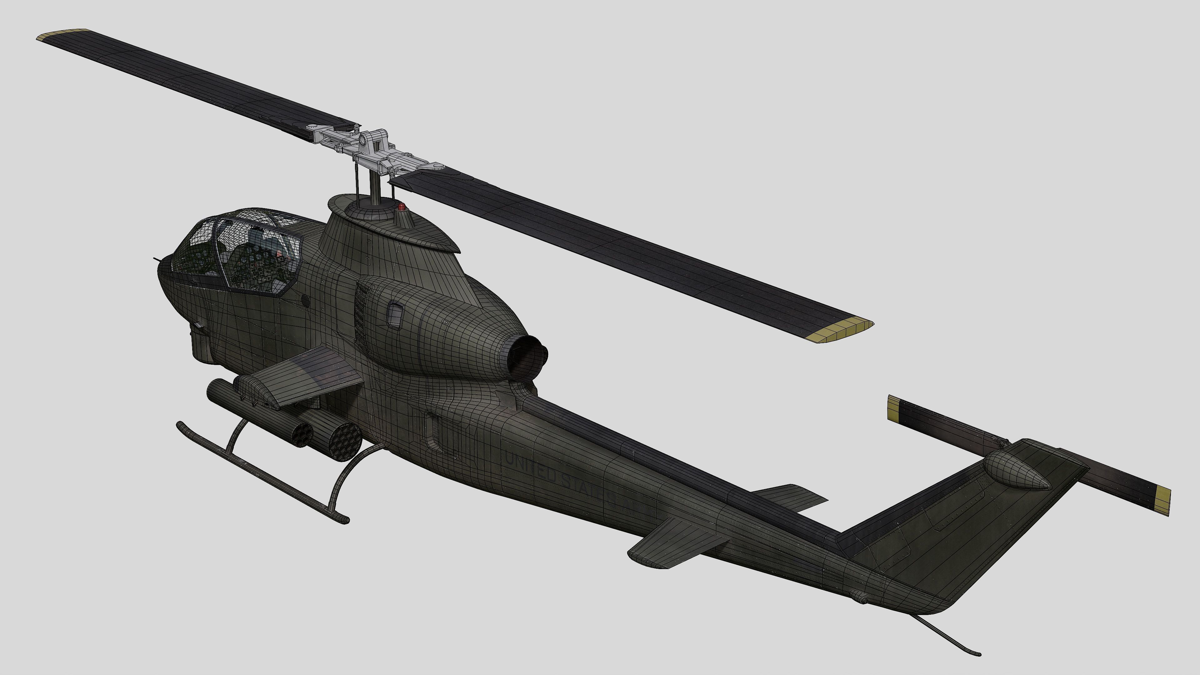 AH-1G Cobra US Army Vietnam War Helicopter Game Ready PBR 136K Low-poly 3D model_45