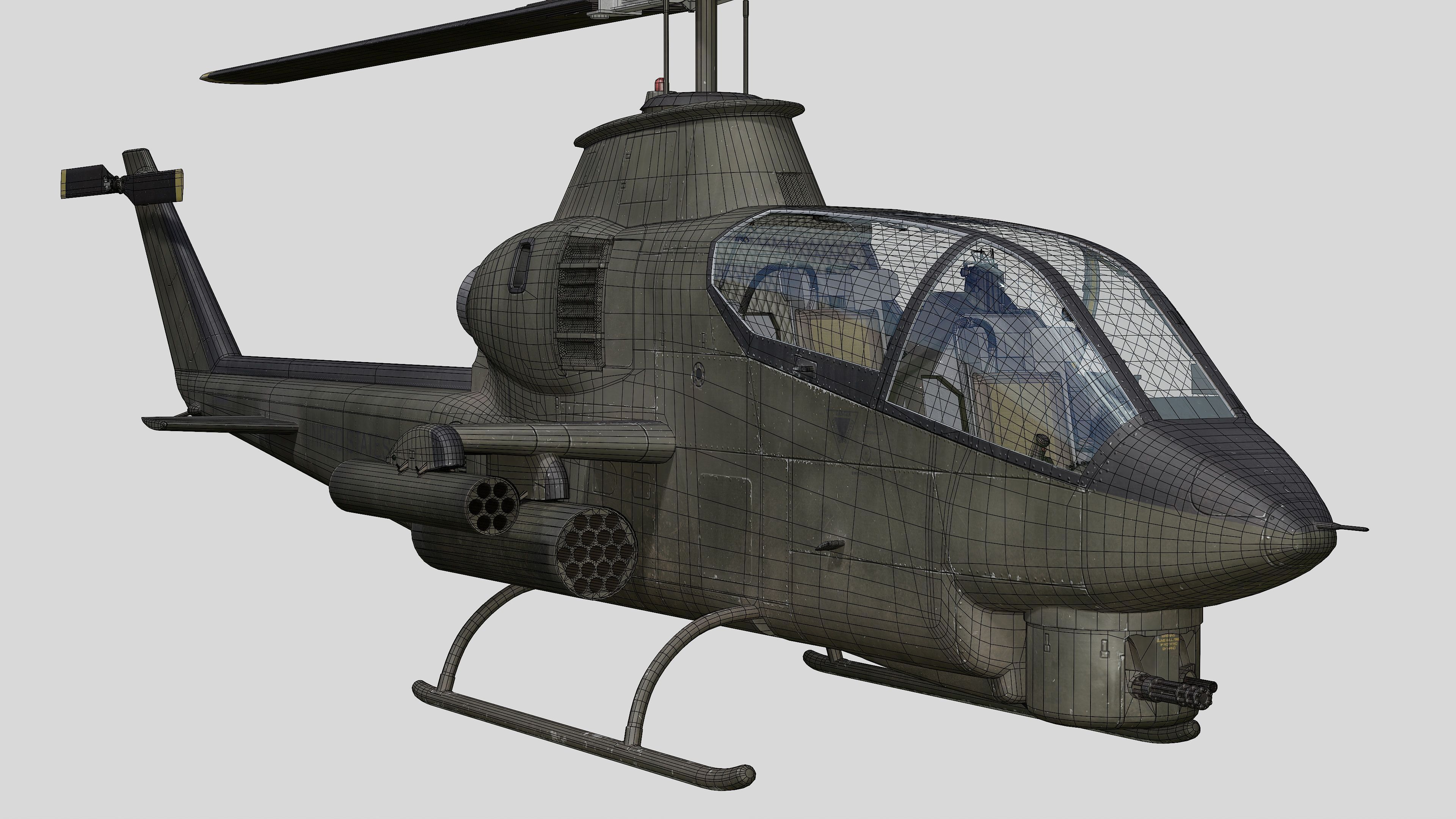 AH-1G Cobra US Army Vietnam War Helicopter Game Ready PBR 136K Low-poly 3D model_30