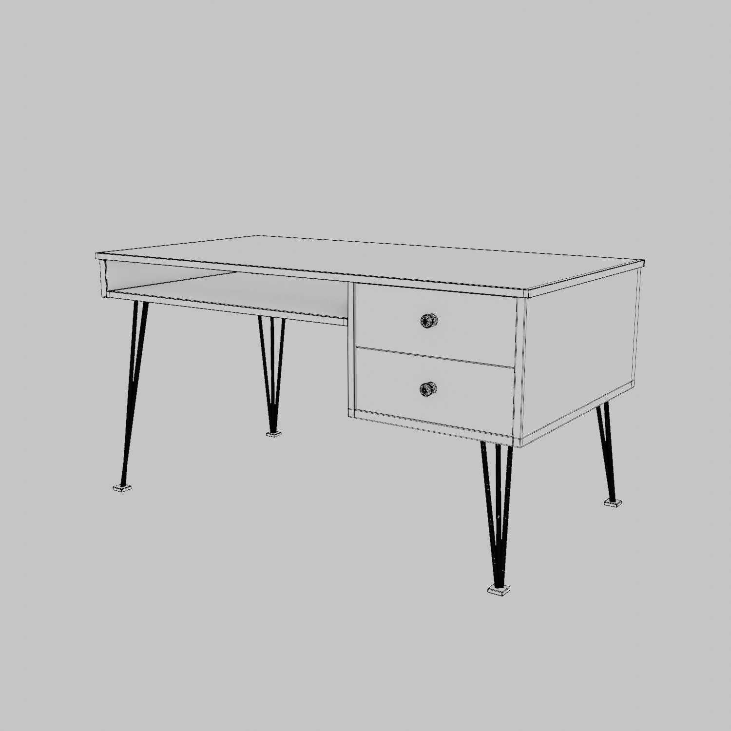 Modern Wooden Office Desk 3D model_5