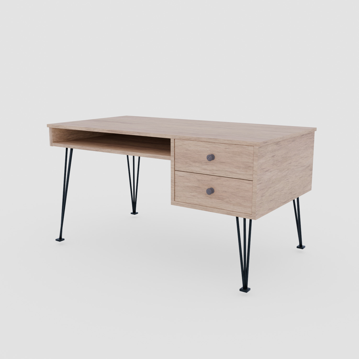 Modern Wooden Office Desk 3D model_2